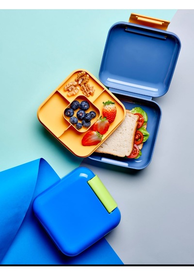 2 Katlı Mat Mavi Kare Mini Lunch Box Yemek Saklama Beslenme Kutusu Öğrenci Okul İşyeri Sefer Tası
