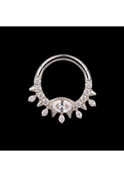 Yüksek Kalite G23 Titanium Göz Zirkon Titanyum 8mm X 1.2mm Kilitli Halka Piercing Gümüş