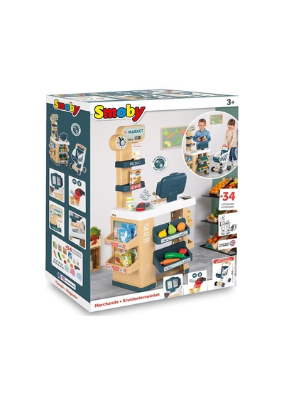 Smoby, 350238, Yazar Kasalı Market, Fonksiyonel, Aksesuarlı, Pilli, Alışveriş Arabalı