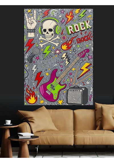Ahşap Tablo Rock Müzik Kafatası Poster