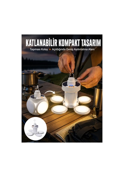 Katlanabilir Taşınabilir Kamp Lambası Işıldak Beyaz Işık Güneş Enerjili Solar Aydınlatma Yeni Nesil Çoklu Renk