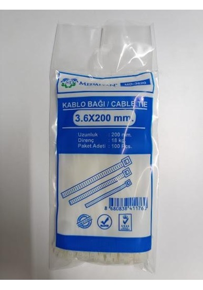 Medalyan Şeffaf Kablo Bağı Kelepçesi Klipsi - 3.6 X 200 Mm - 100 Adetlik Paket