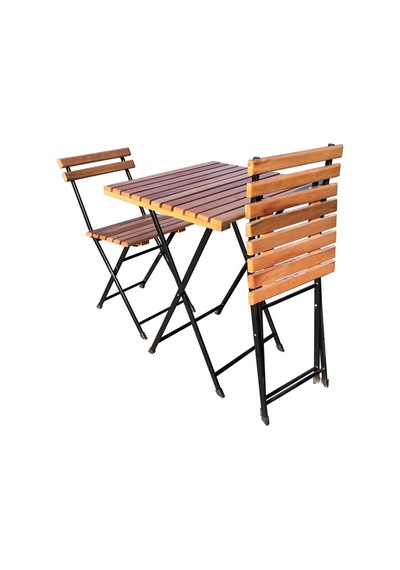 Katlanır Metal Ayaklı Ahşap Masa Sandalye Bistro Üçlü Set 60x60x75 Balkon Masası Sandalye Diğer