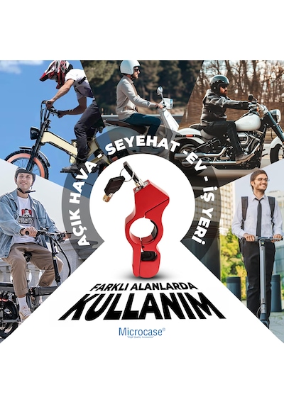 Microcase Motosiklet Direksiyon Fren Kilidi - Kask Kilitleme Kablolu E-scooter Ve Bisiklet Elcik Kilidi, Paslanmaz Çelik Güvenlik Kilidi Kırmızı - Al5871