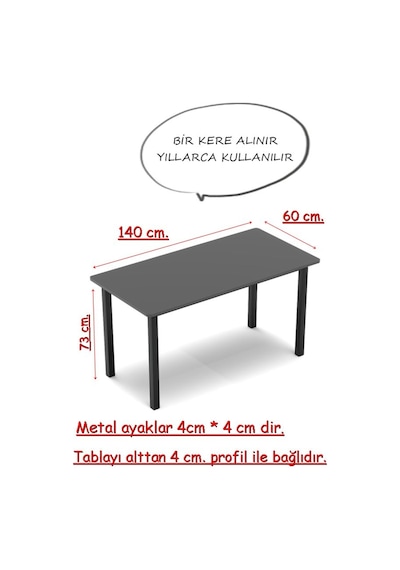 60/140 Antrasit Yemek Masası, Bilgisayar Masası Oyuncu Masası 9001 Siyah