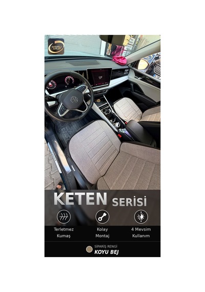 Fiat Egea Cross 2020-2026 Ön Ve Arka Koltuk Terletmez Dolgulu Keten Koltuk Minder / Kılıf Set Koyu Bej