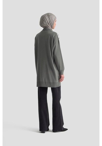 Armine Trend Leopar Desenli Balıkçı Yaka Triko Tunik Gri 25ytd4110 Gri
