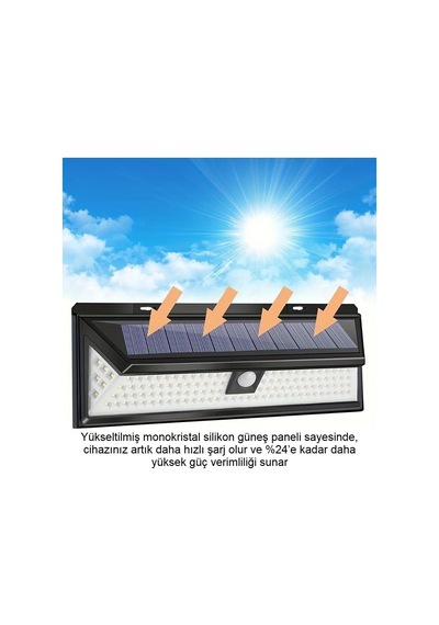 Solar 180 Led Güneş Enerjili Duvar Lambası, Kumandalı, Hareket Sensörlü, Ip65 Su Geçirmez, 3 Modlu, Dış Mekan B Çok Renkli