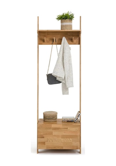 Tek Kapaklı Çam Masif Ahşap Vestiyer, Portmanto 195x60x40 Cm