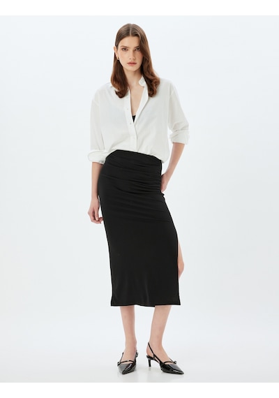 Koton Kalem Etek Drapeli Yandan Yırtmaç Detaylı Slim Fit Siyah 5wak10168ek Siyah Koton Kalem Etek Drapeli Yandan Yırtmaç Detaylı Slim Fit Siyah 5wak10168ek Siyah