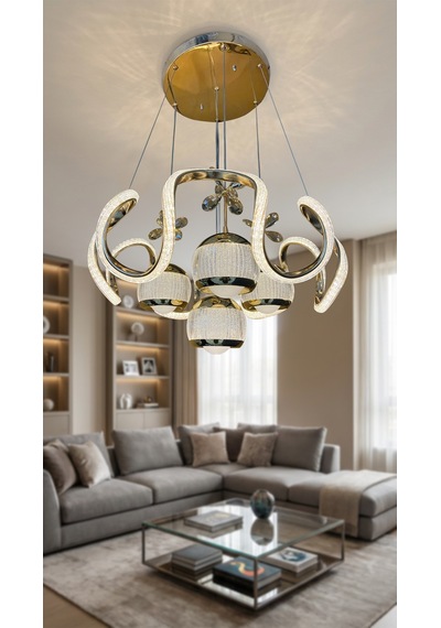 Arya Xl Yakamoz 4 Top Simli Slikon Modern Sarkıt Salon Avizesi Gold
