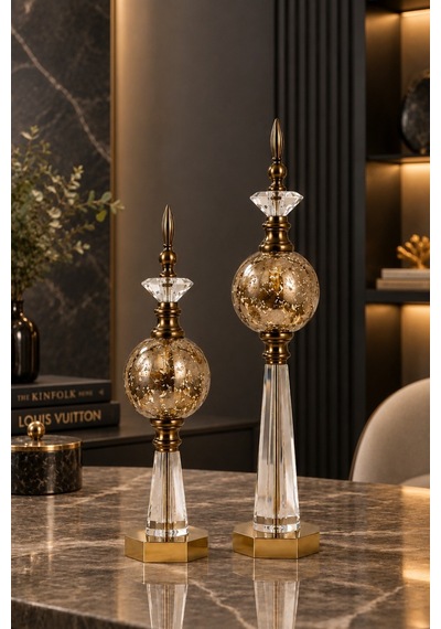 Bronz Kristal Detaylı Metal Dekoratif Aksesuar
