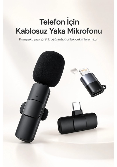 Kablosuz Yaka Mikrofonu Usb-c Ve Lightning Uyumlu Tak Çalıştır Telefon Kayıt Mikrofonu