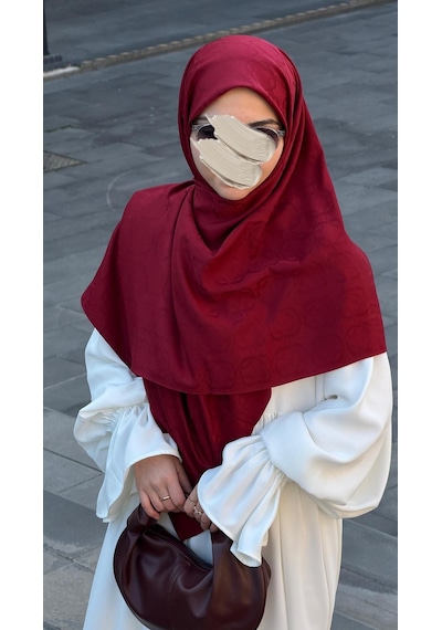 Qalortex Scarf Premium Jakarlı Mira B.boy Eşarp -bordo