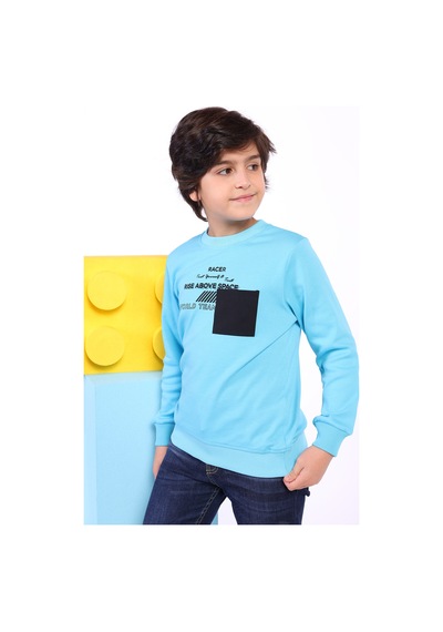 Toontoy Kids Toontoy Erkek Çocuk Cep Detaylı Baskılı Sweatshirt Mavi