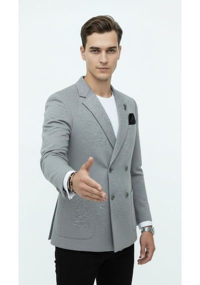 Plus Scorpion Erkek Penye Kumaş Kruvaze Blazer Ceket 4 Düğmeli Mono Yaka, Torba Cepli, Çift Yırtmaçlı Şık Tasarım Gri Plus Scorpion Erkek Penye Kumaş Kruvaze Blazer Ceket 4 Düğmeli Mono Yaka, Torba Cepli, Çift Yırtmaçlı Şık Tasarım Gri