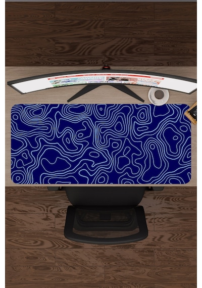 Mavi Lacivert 90x40 Xxl Taraftar Gaming Oyuncu Mouse Pad Kaymaz Taban Büyük Fare Altlığı Topography