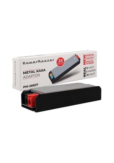 Powermaster Pm-26837 12 Volt 3 Amper 36 Watt Slim Metal Kasa Adaptör Voltaj Göstergeli 128x42x27mm