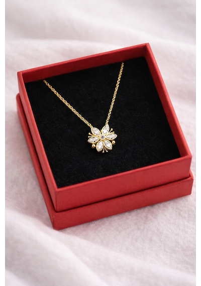 Çekirdekjewelry 925 Ayar Gümüş Altın Kaplama Çiçek Model Zirkon Taşlı Kadın Kolye Özel Işıklı Hediye Kutusunda Sarı