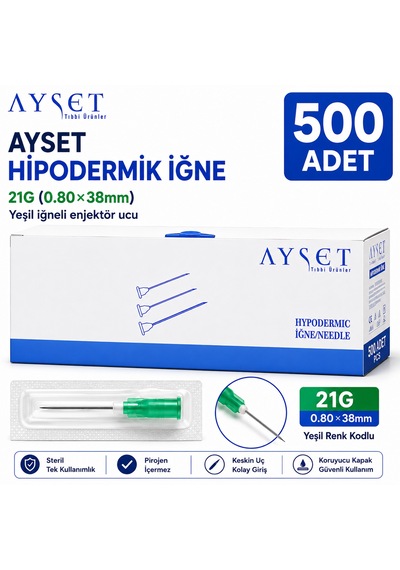 Ayset Yeşil İğne Ucu 21g 0.80 38 Mm 500 Adet