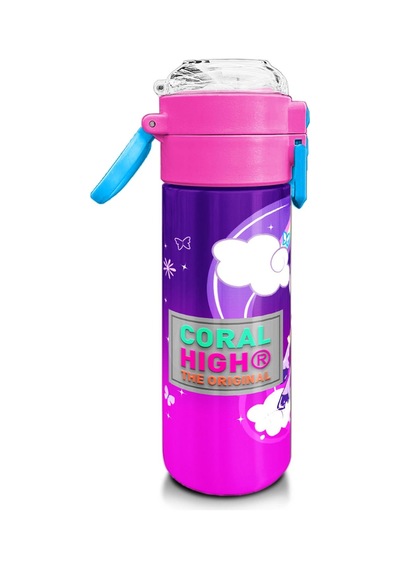 Coral High Kids Mor Pembe Unicorn Desenli Pipetli Ve Direkt İçim Çelik Termos 500 Ml 31923 Mor - Açık Pembe