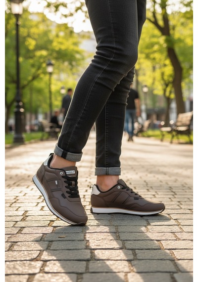 Enoch Erkek Deri Görünümlü Retro Spor Ayakkabı - Günlük Klasik Sneaker Kahve