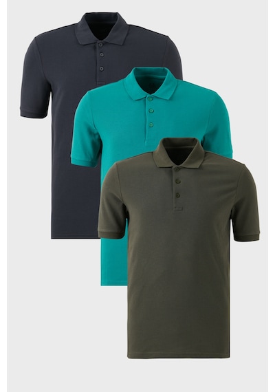 Buratti Pamuklu Regular Fit Düğmeli Polo Yaka 3'Lü Paket Erkek T Shirt 5902127S3 Haki-Antrasit-Benetton