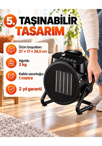 Teknovera Elektrikli Fanlı Isıtıcı 3000w Dijital Ekran Uzaktan Kumandalı