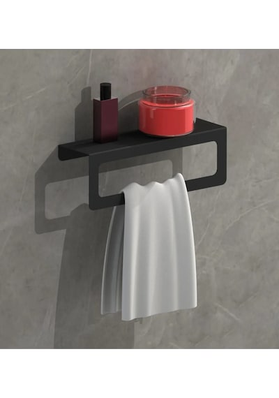 Dione Store Siyah Raflı Havlu Askısı, Metal Raflı Havluluk, Otel Banyo Askısı, Mutfak Banyo Raflı Havluluk Renkli
