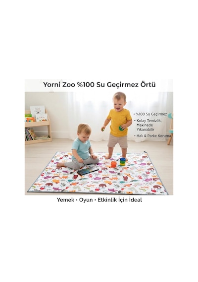 Zoo Su Geçirmez Yer/masa Örtüsü, 145x300cm, Dikdörtgen,%100 Polyester, Aktivite, Yemek Ve Oyun İçin, Doğa Dostu Ve Çevreci