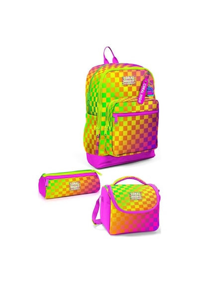 Coral High Neon Renkli Dama Desenli 3 Lü Okul Çanta Seti 33203 Çok  Renkli