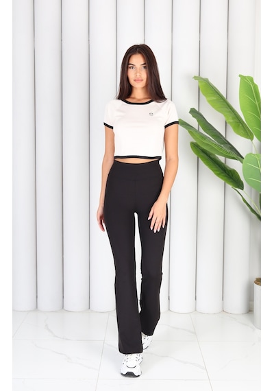 Soft&Basic Siyah-ekru Regular Fit Crop Basic Kadın 2'li Crop Tişört Beyaz