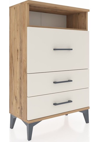 Arges Komodin Tek Raflı 3 Çekmeceli 60x30x96 Çam-aytaşı Çam