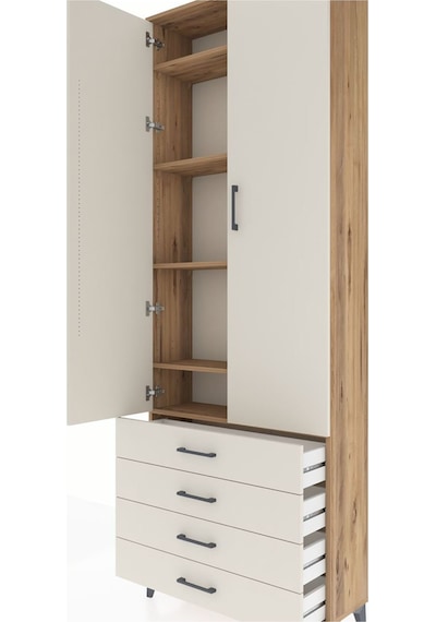 Arges Dolap 5 Raflı 4 Çekmeceli 2 Kapaklı 88x30x243 Çam-aytaşı Çam