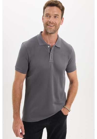 Tudors Erkek Slim Fit Dar Kesim Premium Seri %100 Pamuk Yumuşak Dokulu Merserize Gri Polo Yaka Tişört-50924