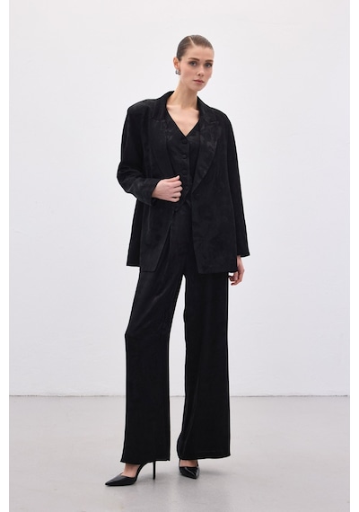 Sateen Jakarlı Bol Pantolon - Siyah-136818 siyah