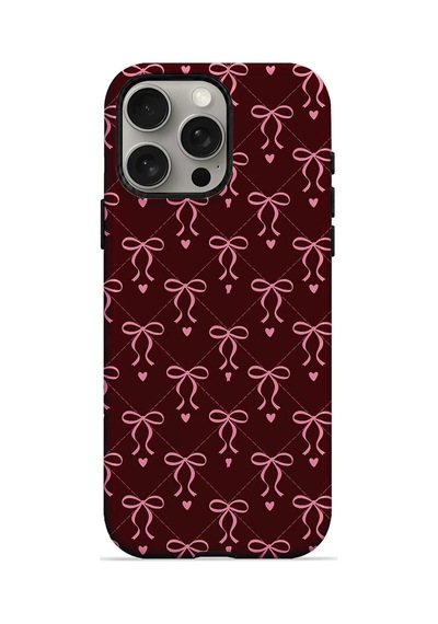 Velvoria Valestra Burgundy Bow Grid Apple iPhone Uyumlu 15 Pro Darbe Korumalı Kılıf Valestra Select - Burgundy Bow Grid