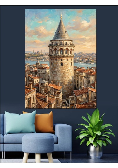 Galata Kulesi İstanbul Şehir Panoraması Dekoratif Kanvas - Mdf Ahşap Tablo