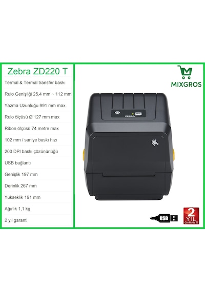 Zebra Zd 220 T Termal Etiket Barkod Yazıcı