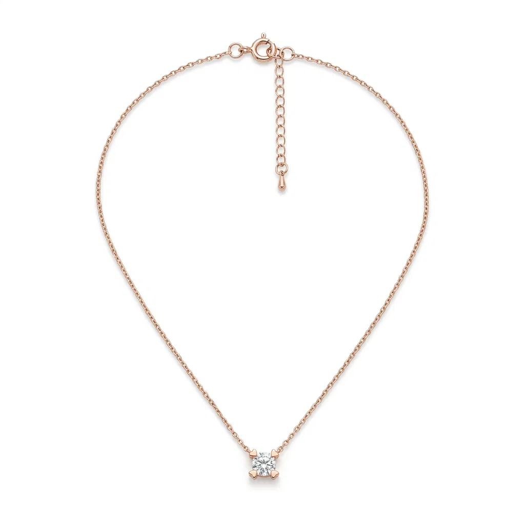 925 Ayar Gümüş Tektaş Zirkon Taşlı Rose Gold Kadın Kolye