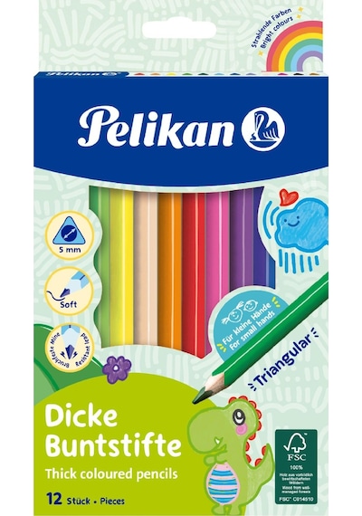 Pelikan Kuru Boya Kalemi Jumbo Üçgen 12 Renk Kuru Boya