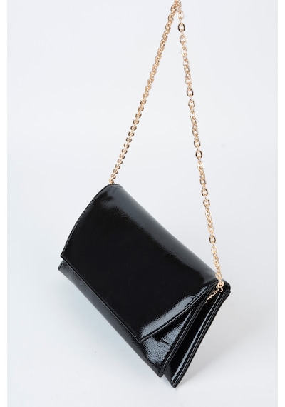 Vivaq Kadın Siyah Rugan Zarf Tasarım 2 Bölmeli Mini Zincir Askılı Çıt Çıt Kapama Clutch Ve El Çantası