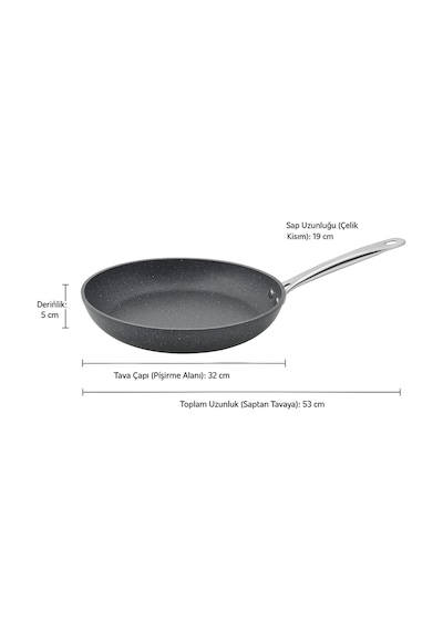 Polochef Megatron Granit Çelik Saplı Izgara,patates,balık Kızartma Tavası Büyük Boy Mega 32 Cm Gri