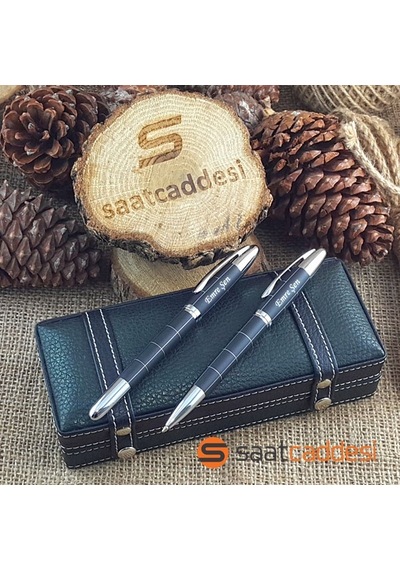 Steel Pen İsme Özel 2 Li Desenli Metal Kalem Seti