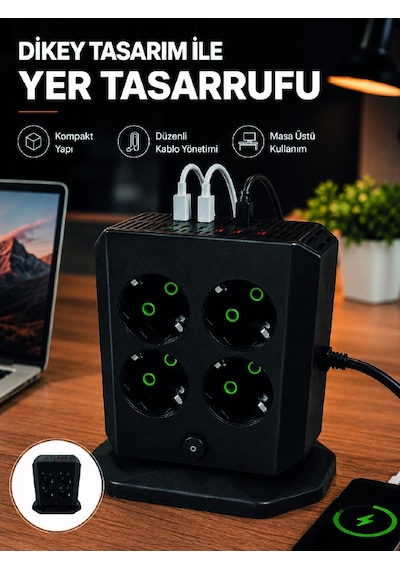 Dikey Priz Kulesi 8 Ac Priz 4 Usb 2 Type-c Çocuk Korumalı Güç Dağıtıcı - Lisinya Diğer