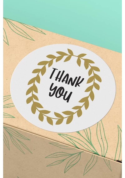 90 Adet Thank You Teşekkür Etiketi Gold Çelenkli 3x3cm St2014 Çok Renkli