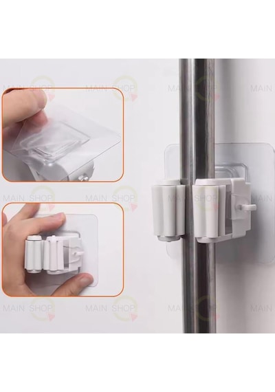 Mainshop Pratik Fırça Süpürge Paspas Mop Tutucu Askı Aparatı Yapışkanlı Sihirli Tutacak 1 Adet M-310 Beyaz