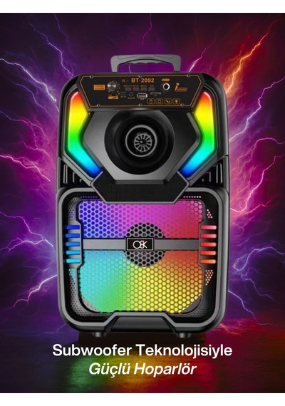 Double 8 Rgb Karaoke Hoparlör Bluetooth Usb Tf Fm Kumandalı Mikrofonlu