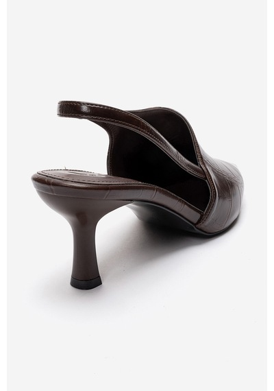 Luvishoes Yarel Kahverengi Baskı Kadın Topuklu Ayakkabı