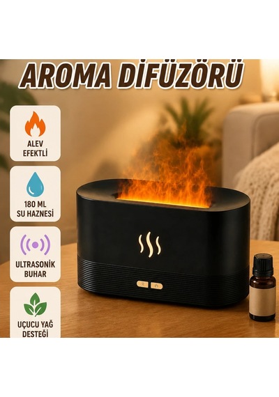 180 Ml Alev Efektli Ultrasonik Aroma Difüzörü Usb Hava Nemlendirici